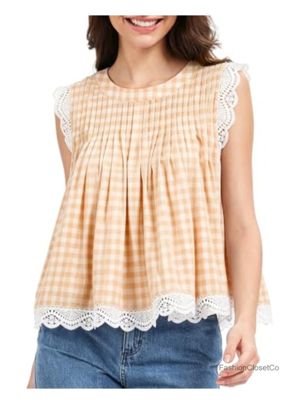Lace Trim Pleated Tank Top Flowy Peplum Cute Summer Tunic